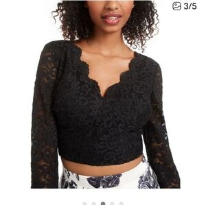 City Studio Black Lace Crop Top With Sparkles